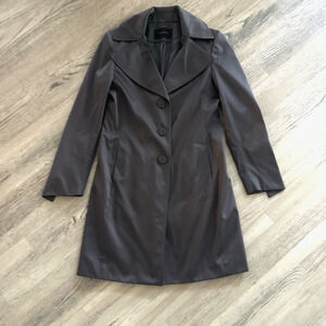 Tahari Women’s Gray Trench Overcoat Pockets Size Small